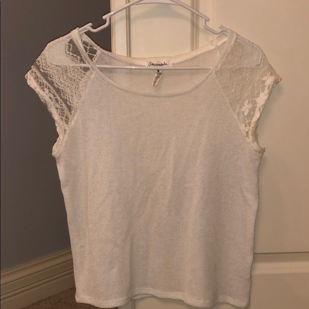 Aeropostale Medium White Knit Fashion Top w/ Lace